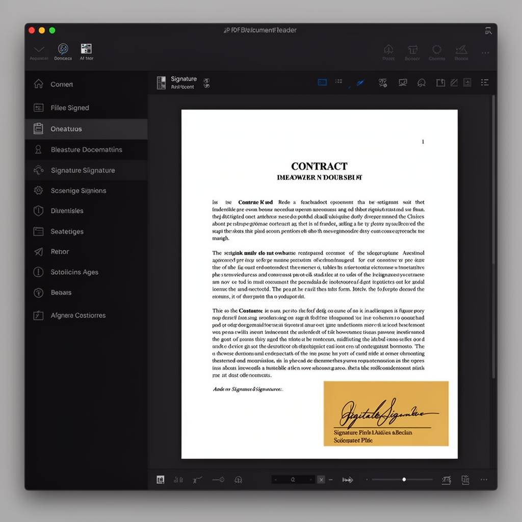 SignPDF application showing a contract with digital signature